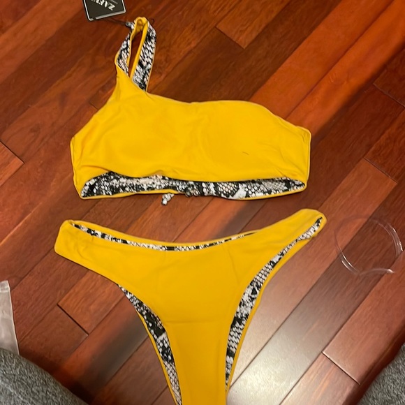Zaful Swim Mustard Reversible One Strap Bikini Poshmark